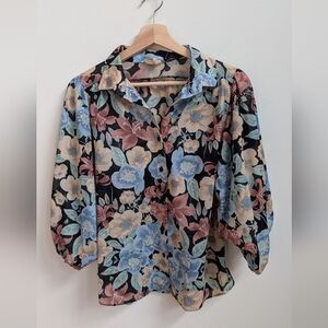 Vintage The Branch Floral Button Front Blouse –Sheer Coastal Cowgirl Desert Boho